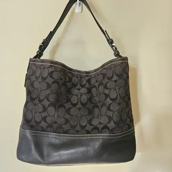 Vintage Coach Signature Hobo Bucket Shoulder Bag Black Leather Y2K - Picture 2 of 10